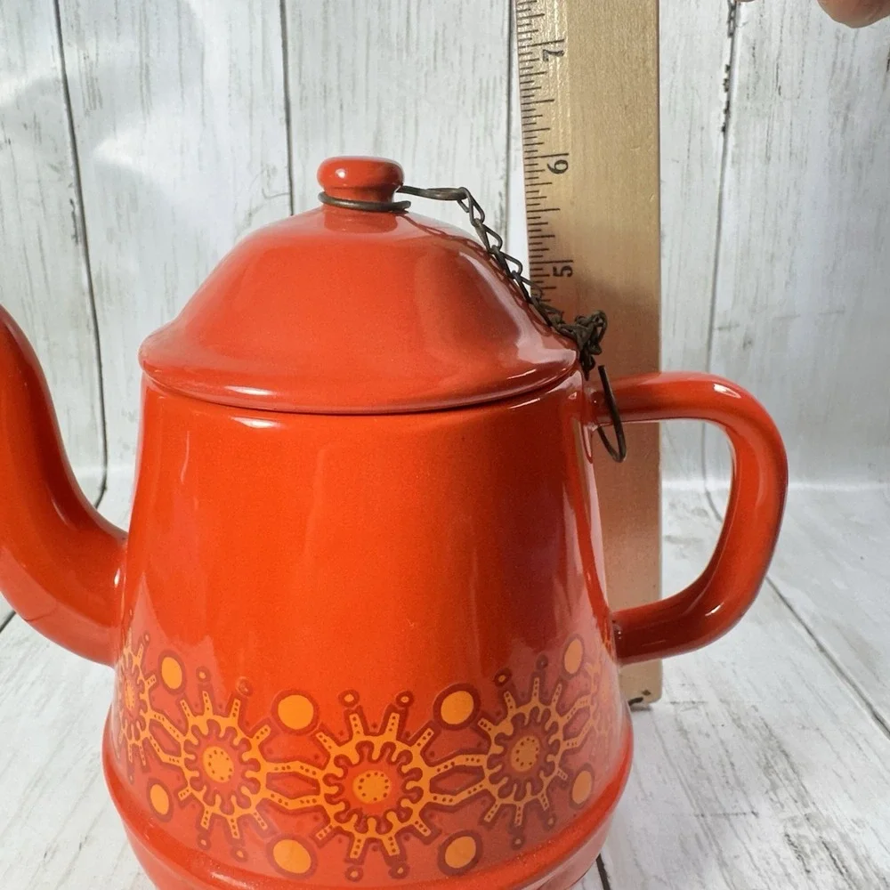MCMRetro Sunshine Burst 1970s Orange Enamelware Coffee Pot Grandmere‎ Attributed